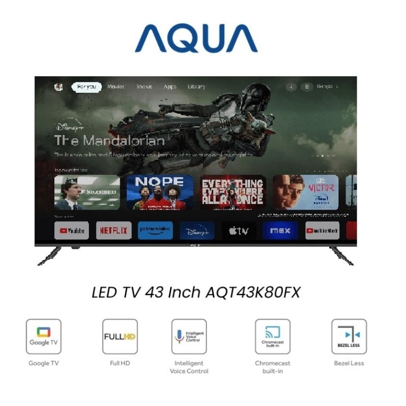 TV 43 Inch AQUA FULL HD GOOGLE SMART TV AQT43K80FX TV 43 Inch Smart Google