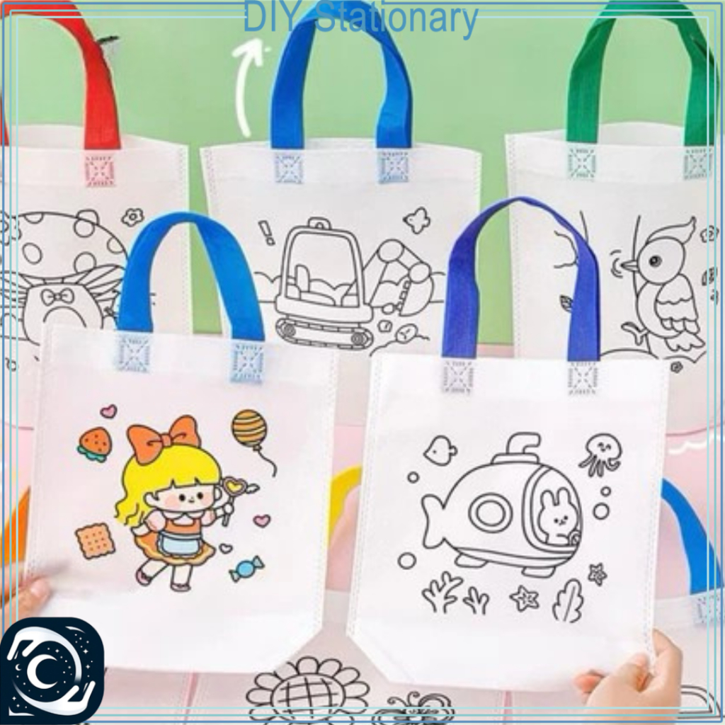 

Goodie Bag Totebag DIY Handmade Painting Grafik Kindergarten Cute Painting Coloring Handbag ST34