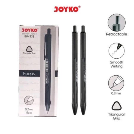 

TBMO 1 Pack isi 12 Pcs Ball Pen Pulpen Pena Joyko BP-338 Focus 0.7 mm Hitam - Black