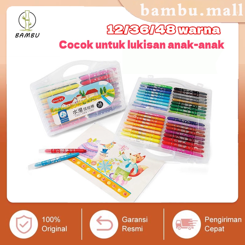 

48 WARNA CRAYON GRASP / CRAYON GRASP MATA SEDANG / SILKY CRAYON / WATER SOLUBLE CRAYON / KRAYON WARNA
