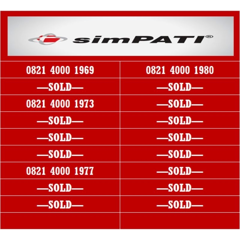 nomor cantik simpati 4G telkomsel tahun lahir 08** 4000 1969, 1973, 1977, 1980
