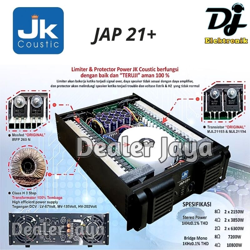 Power Amplifier JK Coustic JAP 21+ / JAP21+ - 2 channel