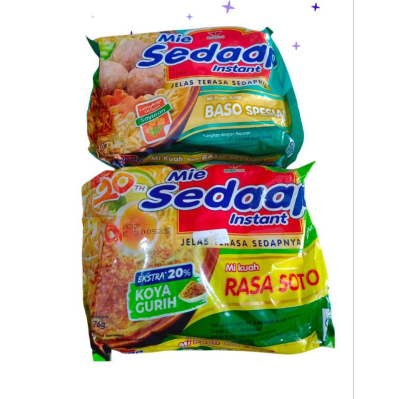 

Mie sedaap kuah instan Varian Baso spesial 77grSoto 76gr