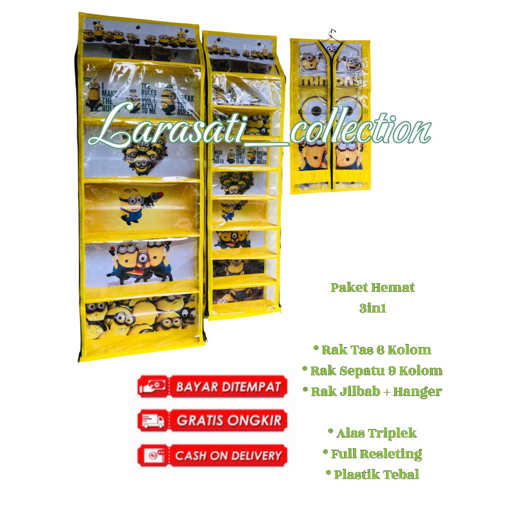 (Alas Triplek ) Rak Gantung Set 3in1 Rak Tas Rak Sepatu dan Rak Jilbab Alas Triplek Murah