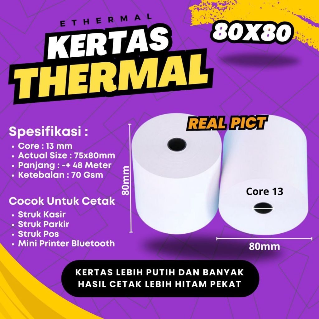 

Ethermal Roll Kertas Struk Thermal 80x80mm 80x80 Termal Struk Kasir 80mm Printer Bluetooth Mini Portable