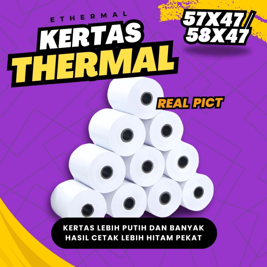 

Ethermal Roll Kertas Struk Thermal 57x47 58x47 Termal Kasir Printer Edc Bluetooth Portable 57mm 58mm