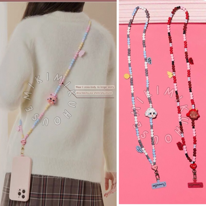 POPMART CRYBABY CRYING FOR LOVE PHONE CHARM STRAP LANYARD CROSS BODY BEADS TALI HP ANDOID SAMSUNG IP