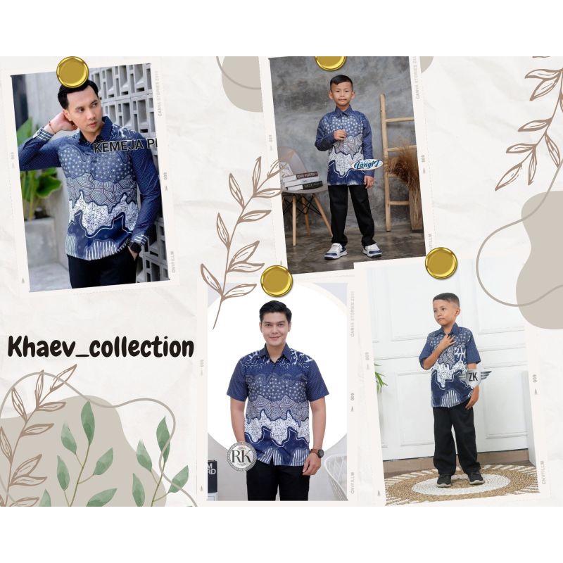 kemeja Batik Anak Laki Laki Lengan Panjang Batik Ayah dan Anak Cowok Warna Biru Navy