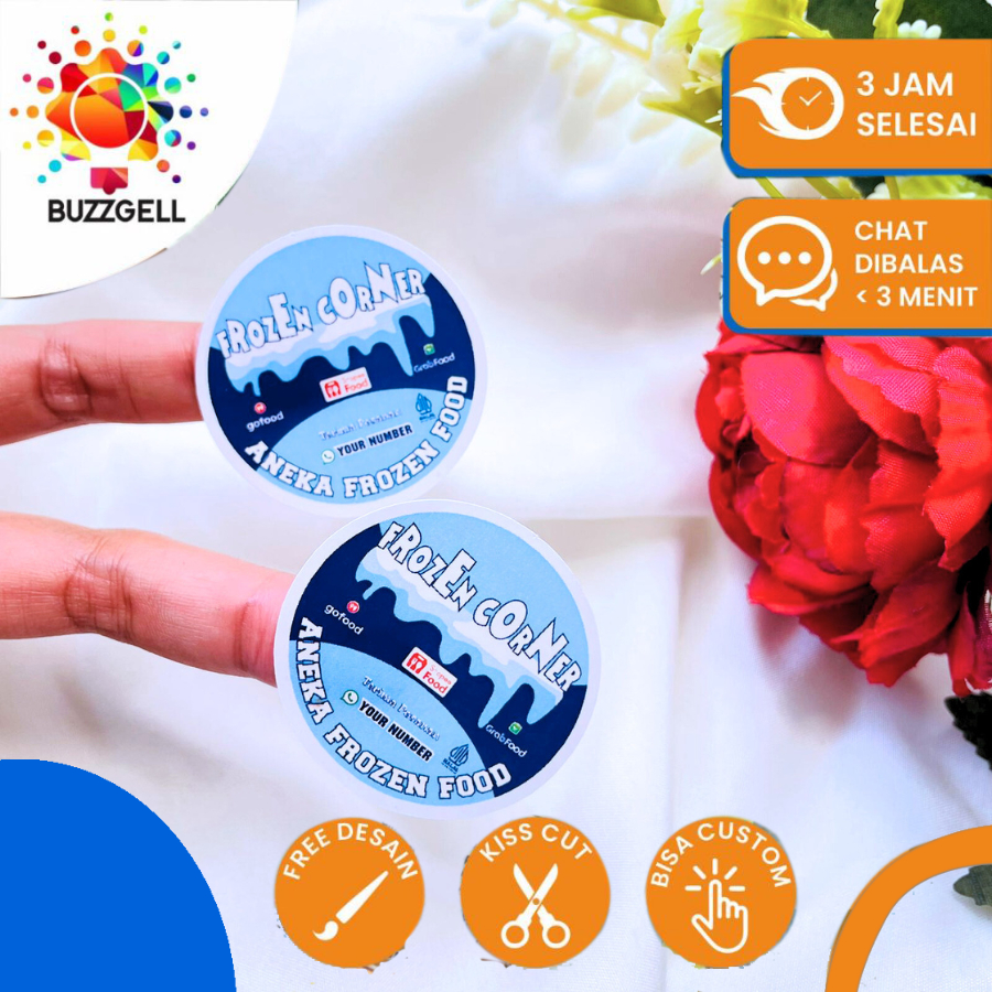 

5-8 Cetak Stiker Chromo Bulat Frozen Food Sticker Makanan Beku Free Desain Custom Nama Uk.Sedang