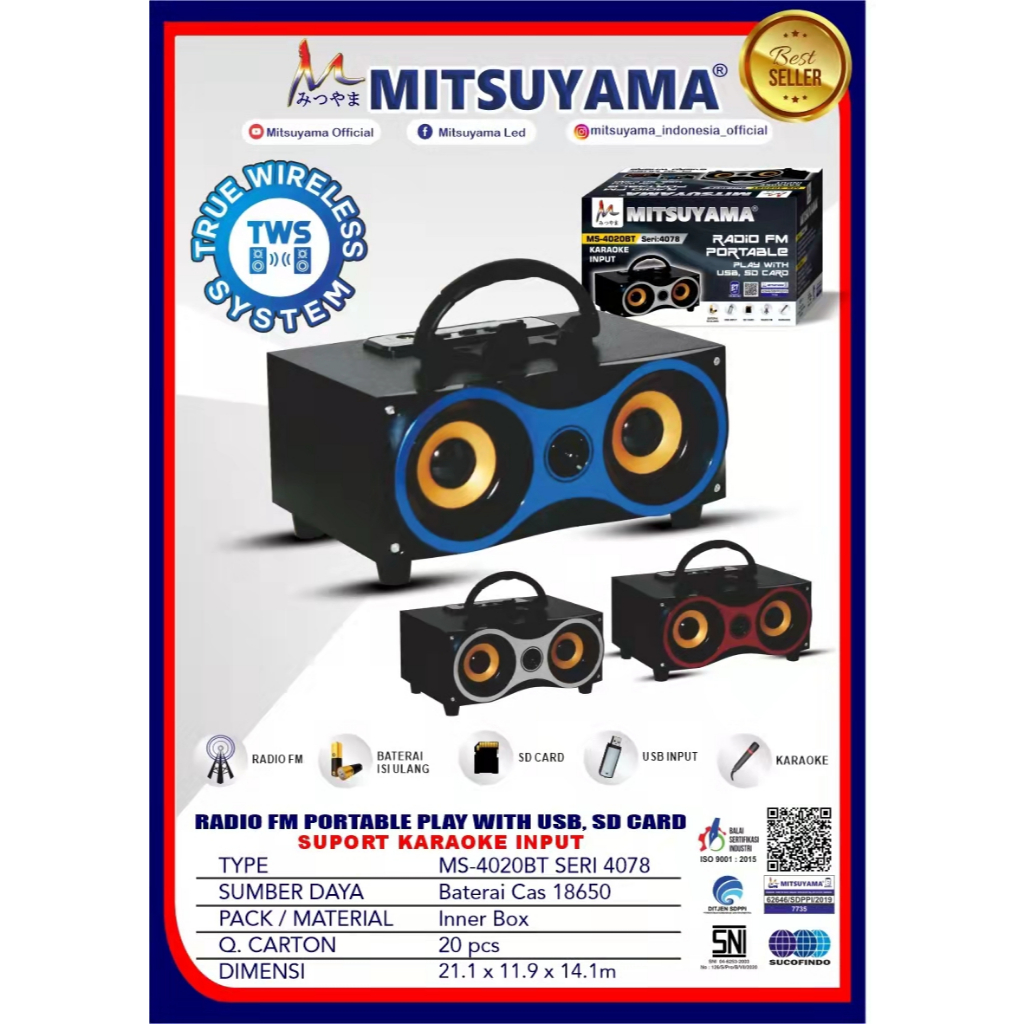 Speaker Teropong MITSUYAMA MS-4078 Kualitas di jamin bagus, suara jernih Bisa Bluetooth , Usb / Flas