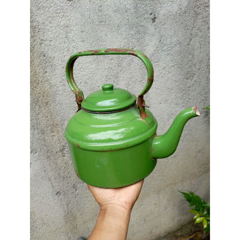 ceret teko enamel hijau antik jadul