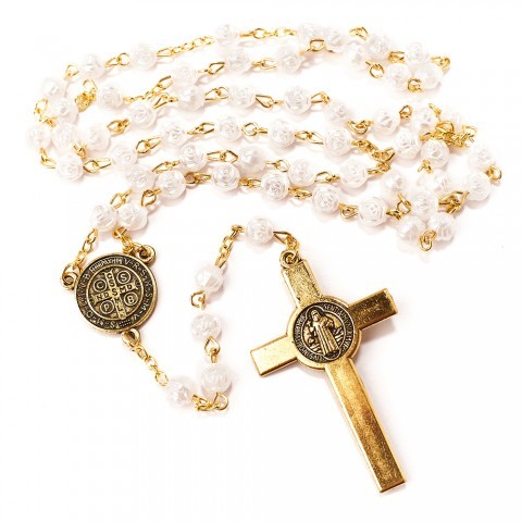 Rosario Mawar Putih Benediktus Kotak Jerusalem rosario dewasa rosario warna warni rosario mote rose 