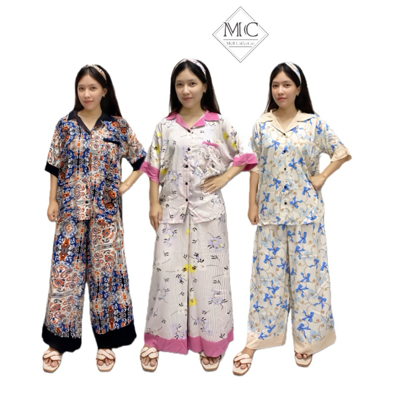 Pajamas Ola Lengan Pendek | One set Katun Rayon Super Premium | Baju Setelan Wanita | Baju Tidur wan