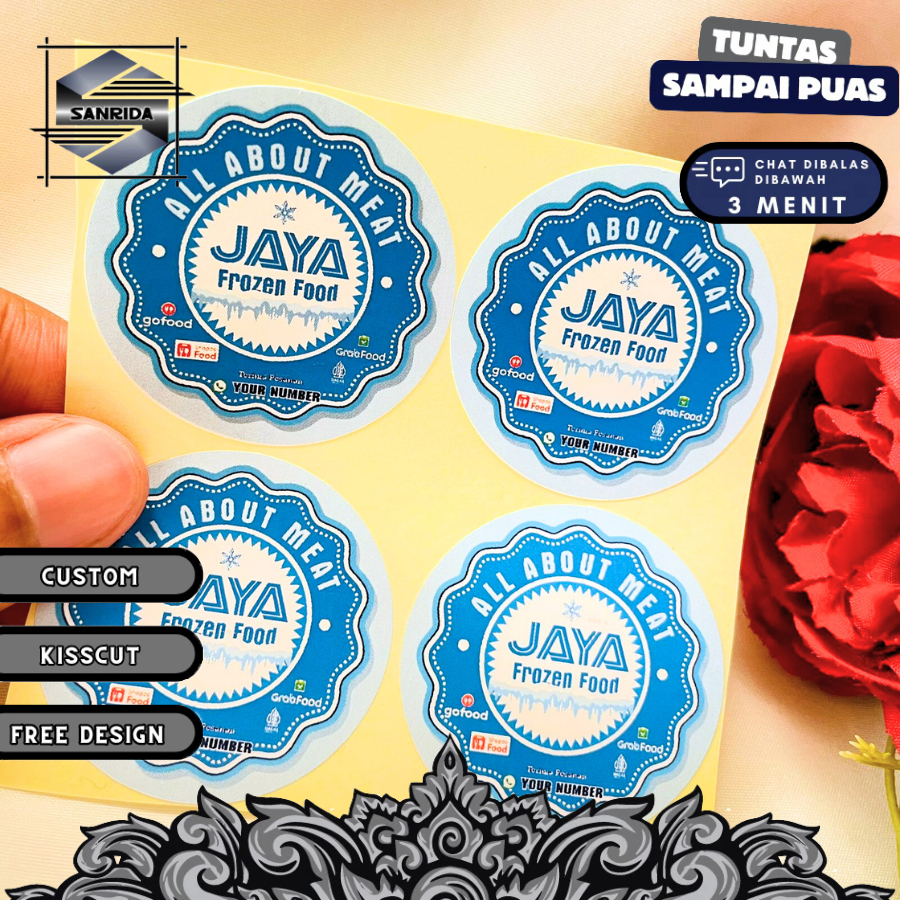 

2-4 Sanrida Cetak Stiker Makanan Beku Label Jajan Free Desain Frozen Food Daging Bulat Chromo Murah