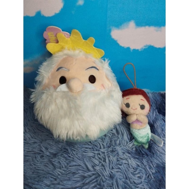 DISNEY UFUFY KING TRITON ARIEL PLUSH Boneka King Triton & Ariel Gantungan Kunci Disney Ufufy Fan Fun