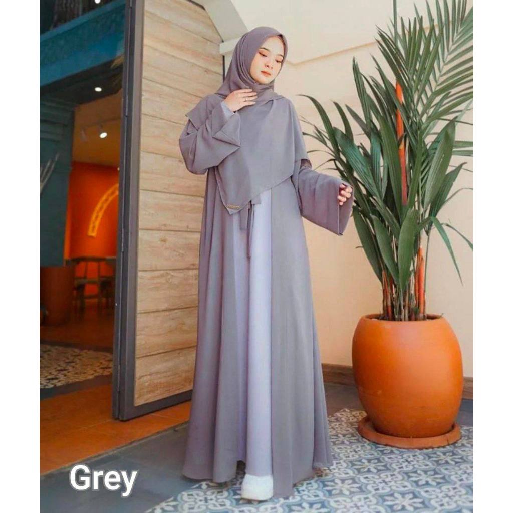 Helwa Abaya 2in1 Iner Dan Outer Set Gamis Lebaran Wanita Muslim Jumbo