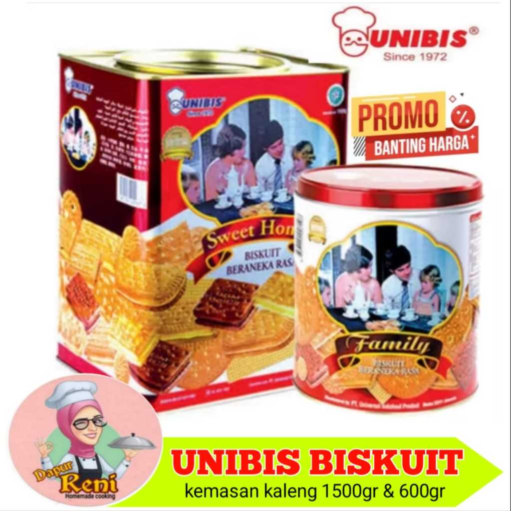 

Unibis biskuit kemasan kaleng sweet home 1500gr dan family 600gr