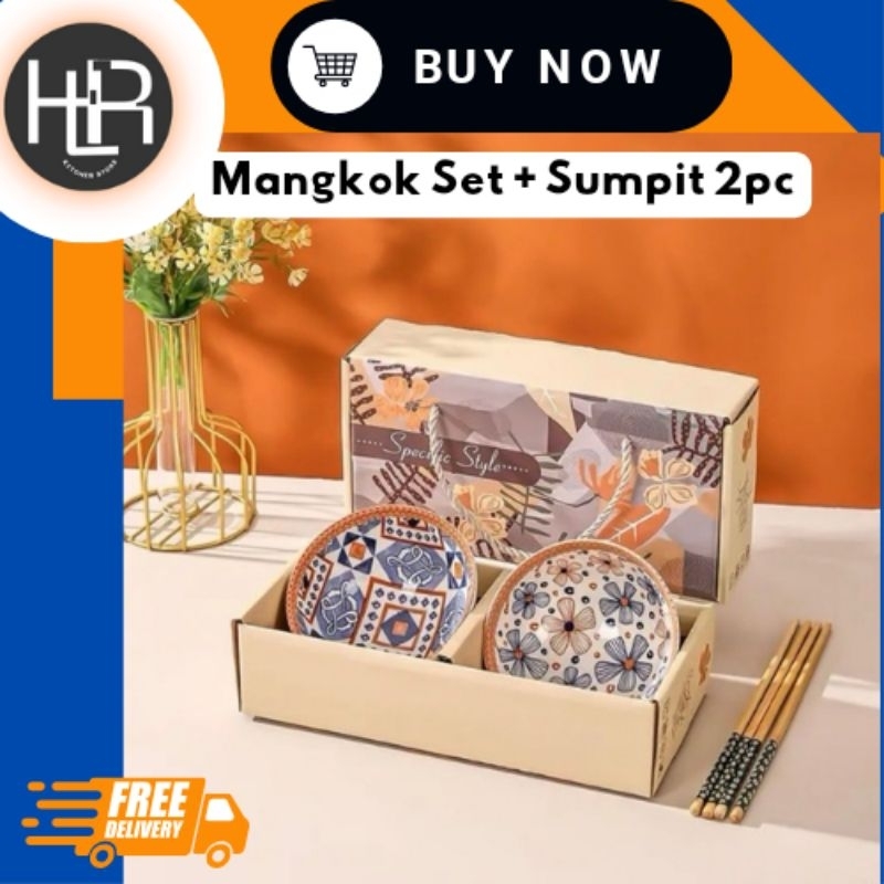 MANGKOK JEPANG SET KERAMIK + SUMPIT 2 PC
