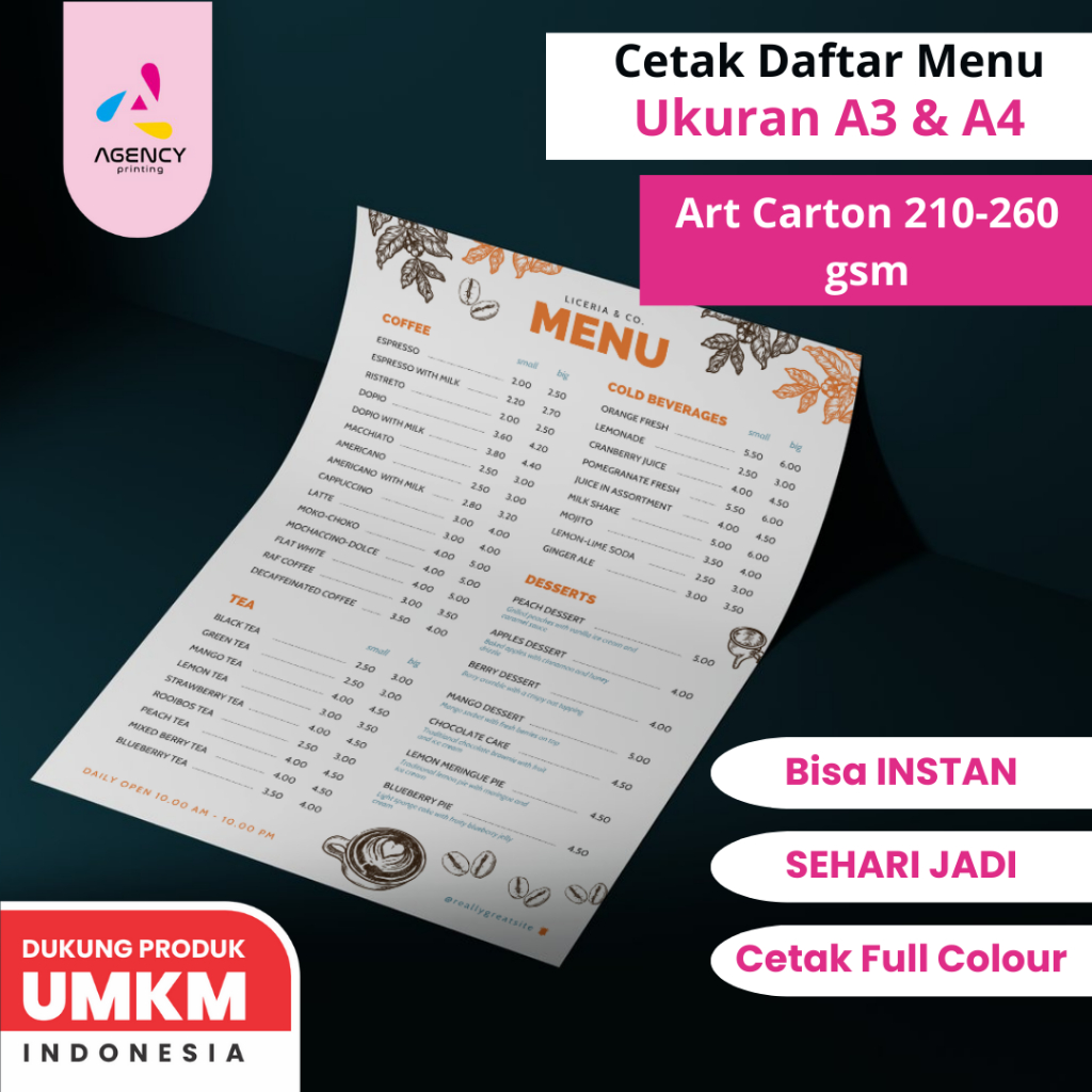 

Cetak Daftar Menu Board Resto Art Carton A3+