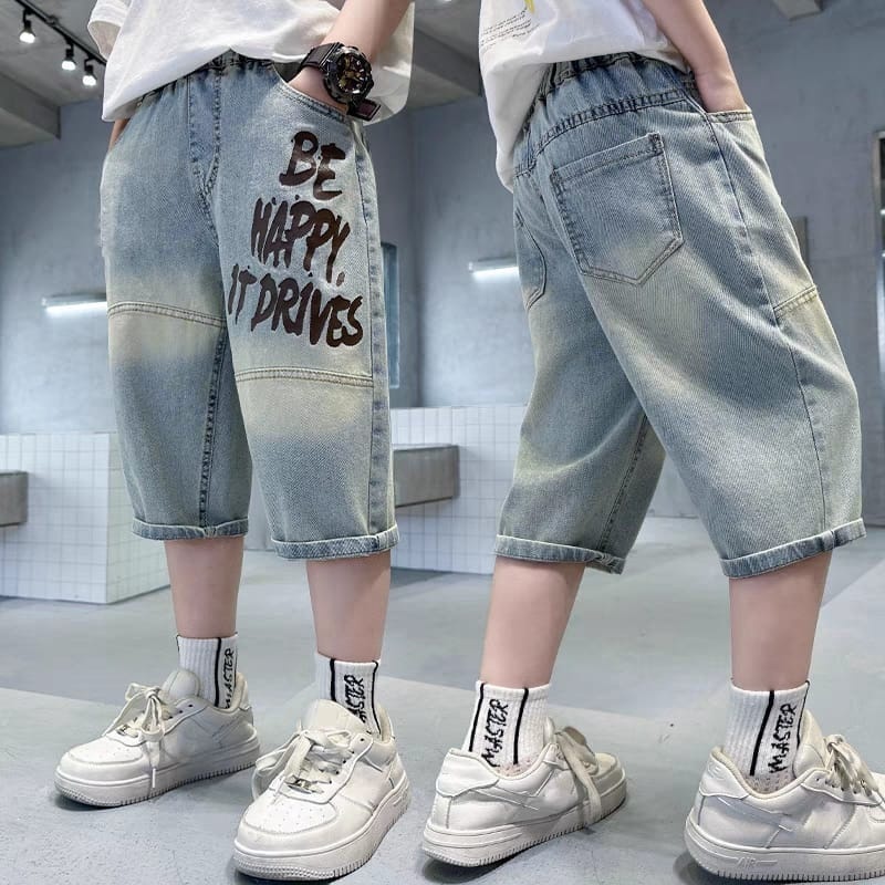 Fashion Anak Laki Laki Bawahan Celana Jeans Motif Be Happy It Drive