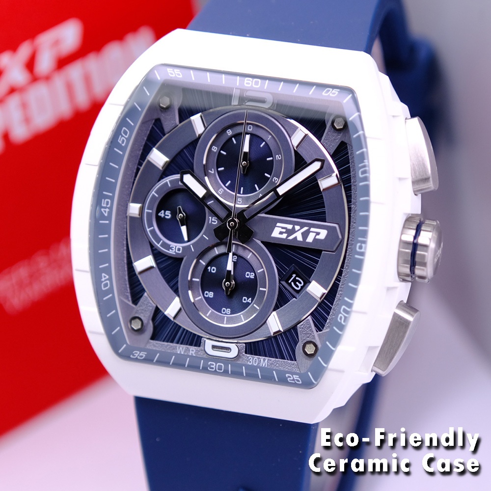 Jam Expedition Pria Terbaru Original Warna White Blue - Eco-Friendly Ceramic Case - EXP6782