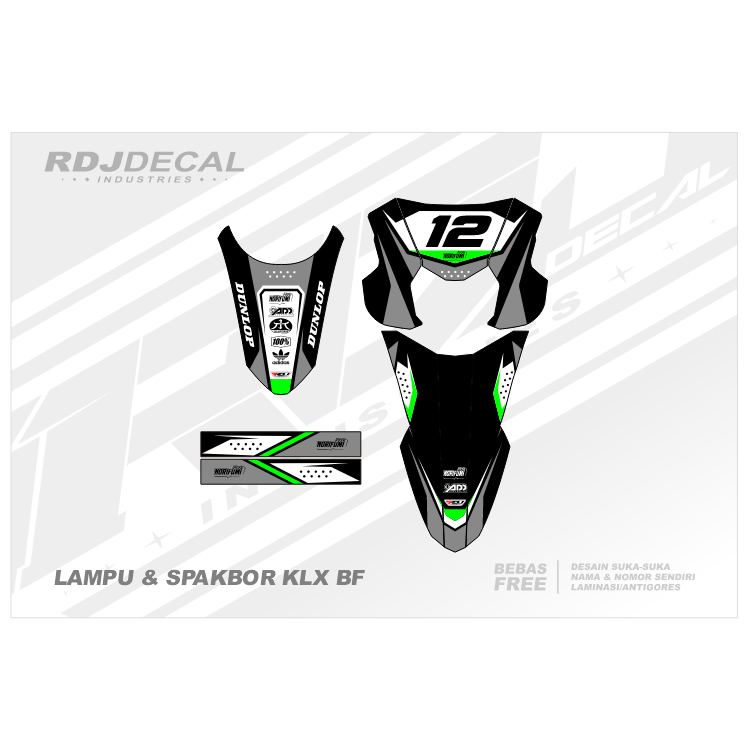 DECAL STICKER LAMPU KLX BF (005) DEKAL STIKER KEPALA SPAKBOR DEPAN BELAKANG, ARM & COVER SHOCK KLX 1