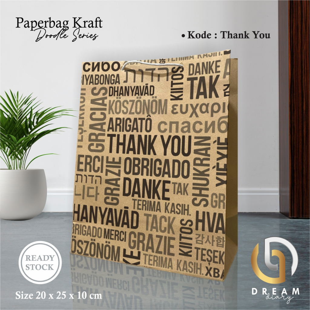 

[12PCS] PAPER BAG SABLON MOTIF THANK YOU UKURAN 20 X 25 X 10 CM READY STOCK LUSINAN