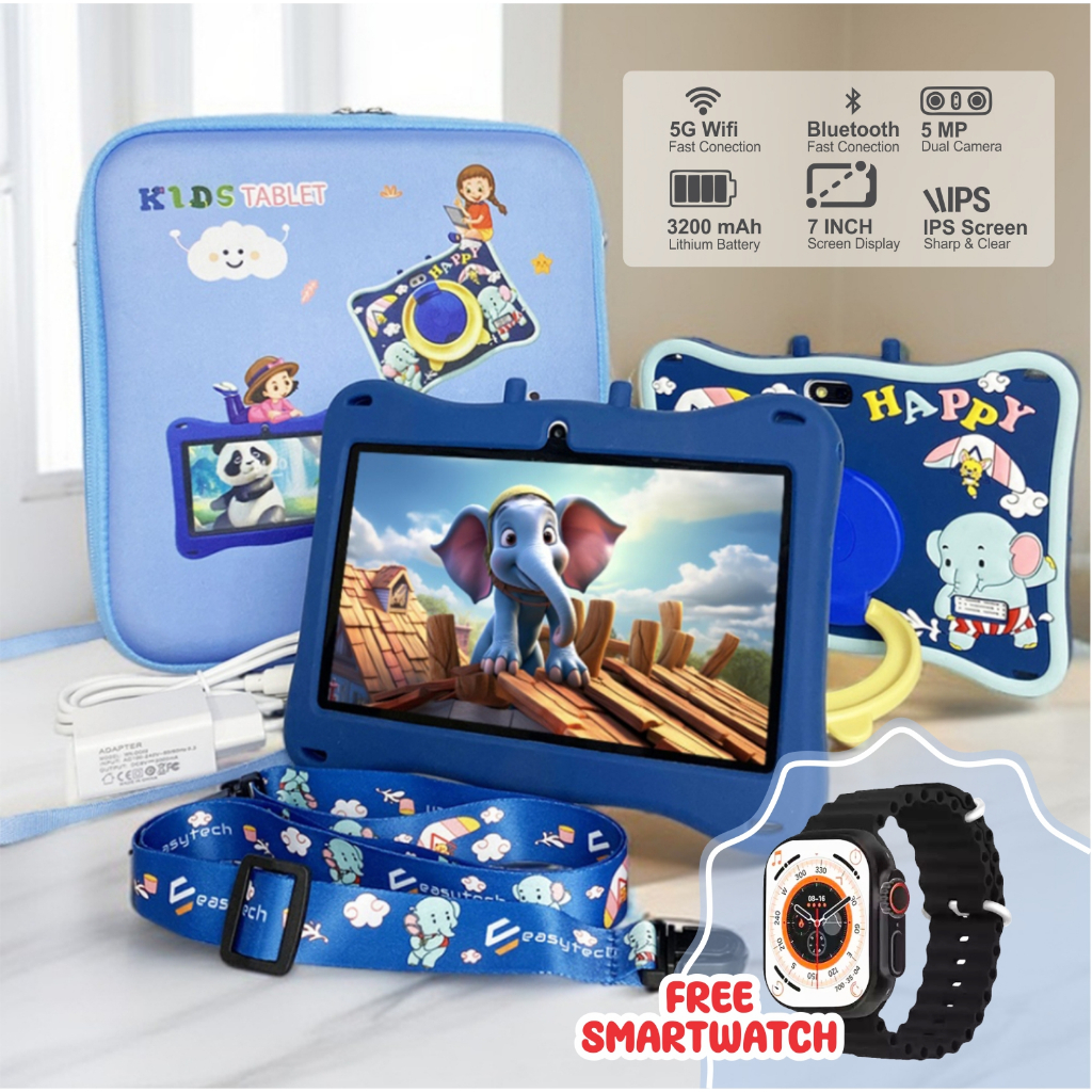 Easytech BUNDLING Edition Tablet Study Kids E-13 IPS Screen 7 Inch/Tablet Edukasi Anak + Smartwatch