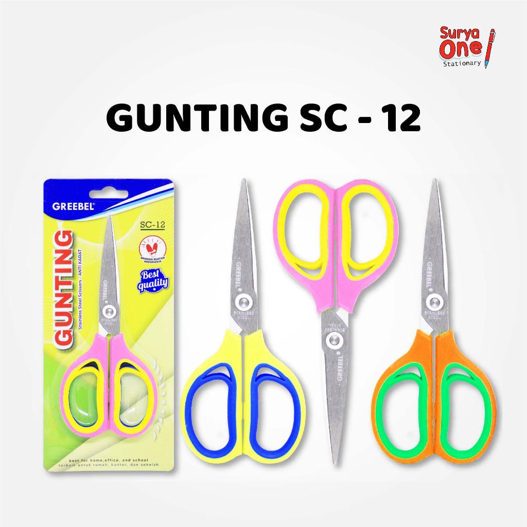 

Gunting Sedang Greebel Scissor GUNTING SC-12 / Gunting Stainless / Anti Karat Nyaman Digenggam Suryaone