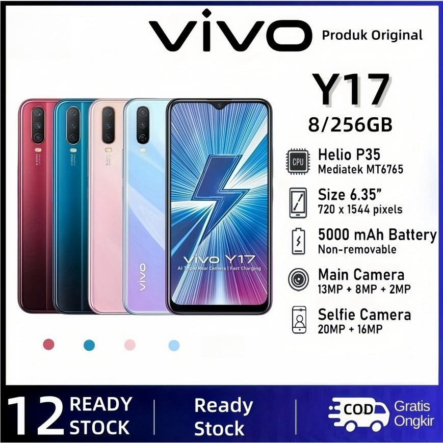 handphone vivo Y17 ram 8 256GB 6.35-inch hp smartphone