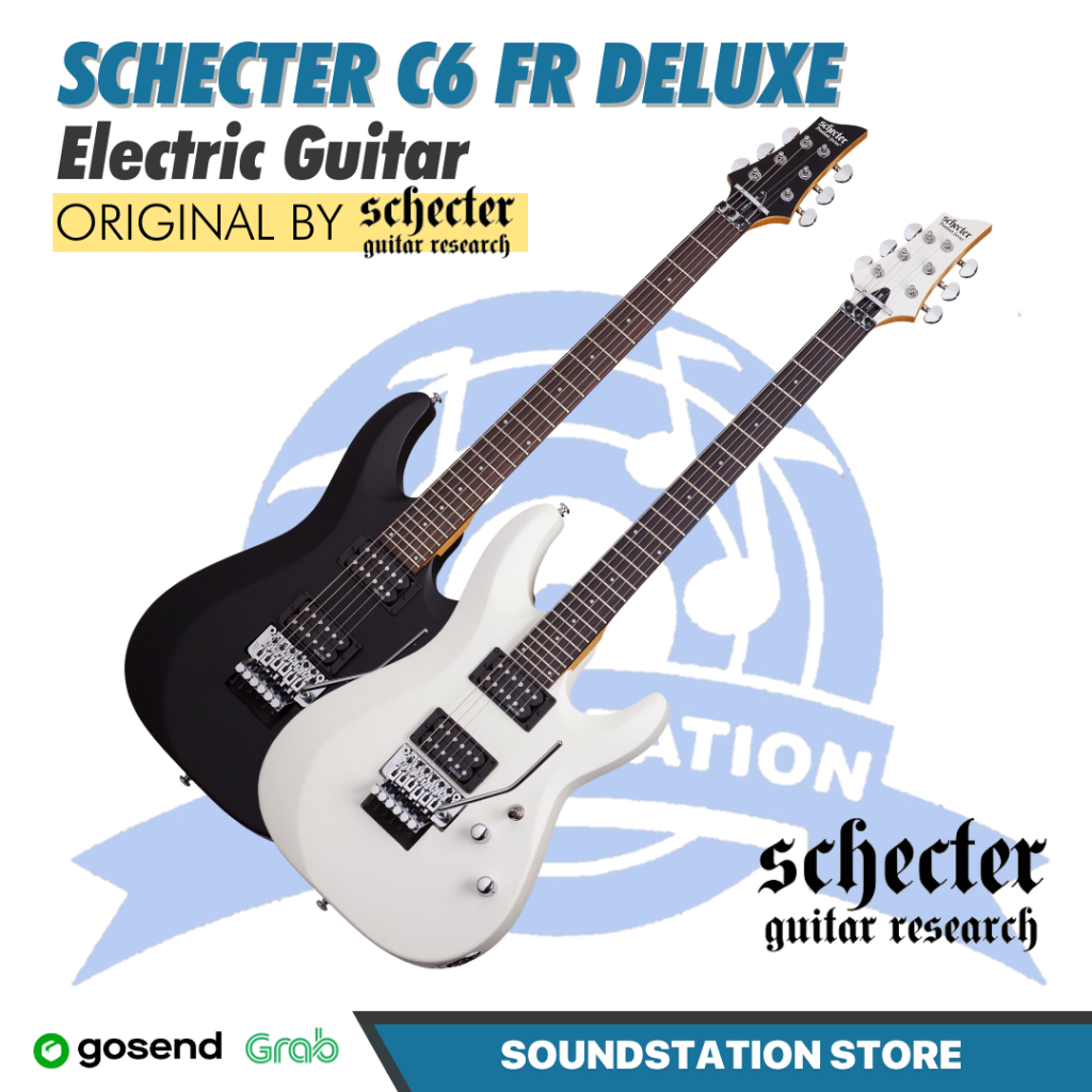 Schecter C6 FR Deluxe Electric Guitar - Gitar Elektrik | Satin Black / White Original - Satin Black