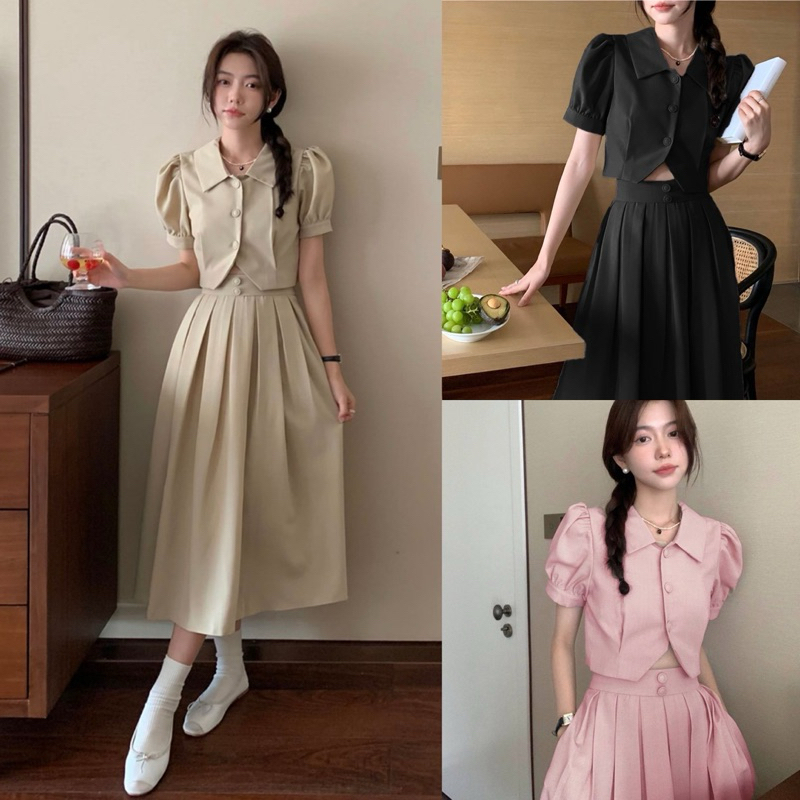 SET1065 EDELENYI KOREAN STYLE VINTAGE SETELAN ROK SIMPLE KASUAL FORMAL