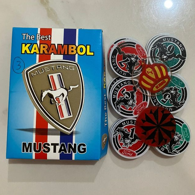 Biji Karambol Tebal 3 mm Motif Mustang / Random | koin krambol satu lapis original | 1 set buah kera