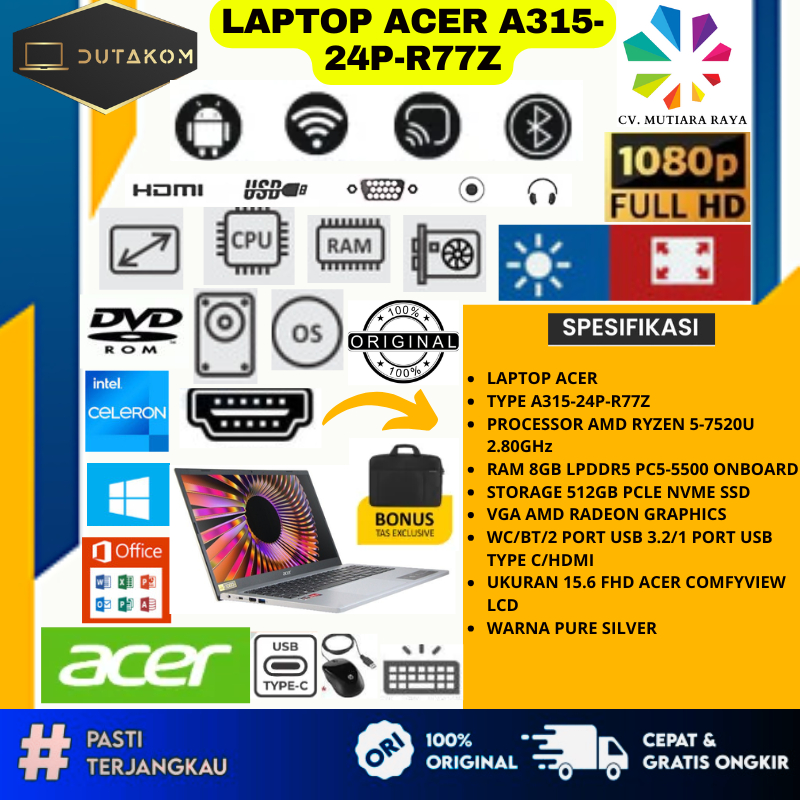 Acer Aspire 3 A315-24P Laptop 15.6" AMD Athlon Gold 8GB/256GB SSD Pure Silver
