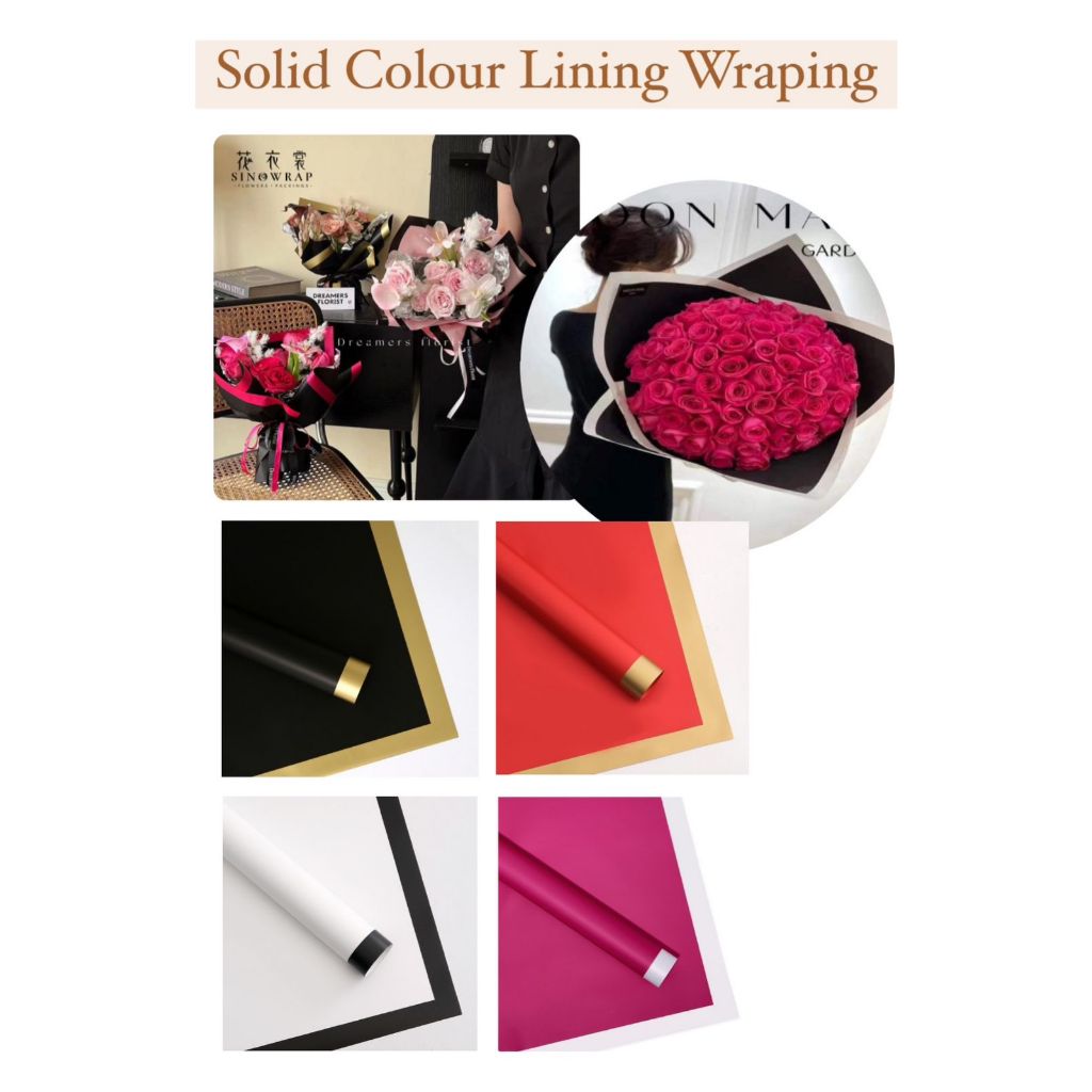 

(K 41) - (20 Lembar) Kertas Bunga Cellophane Solid Colour Gold Lining Flower Wrapping Korean Style Waterproof Buket Bunga