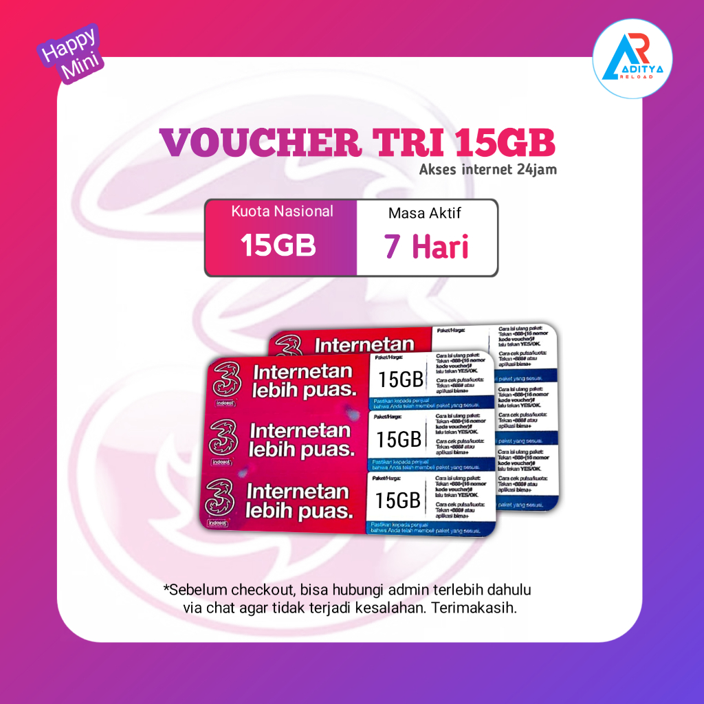 Voucher Tri Happy Mini 15GB 7Hari