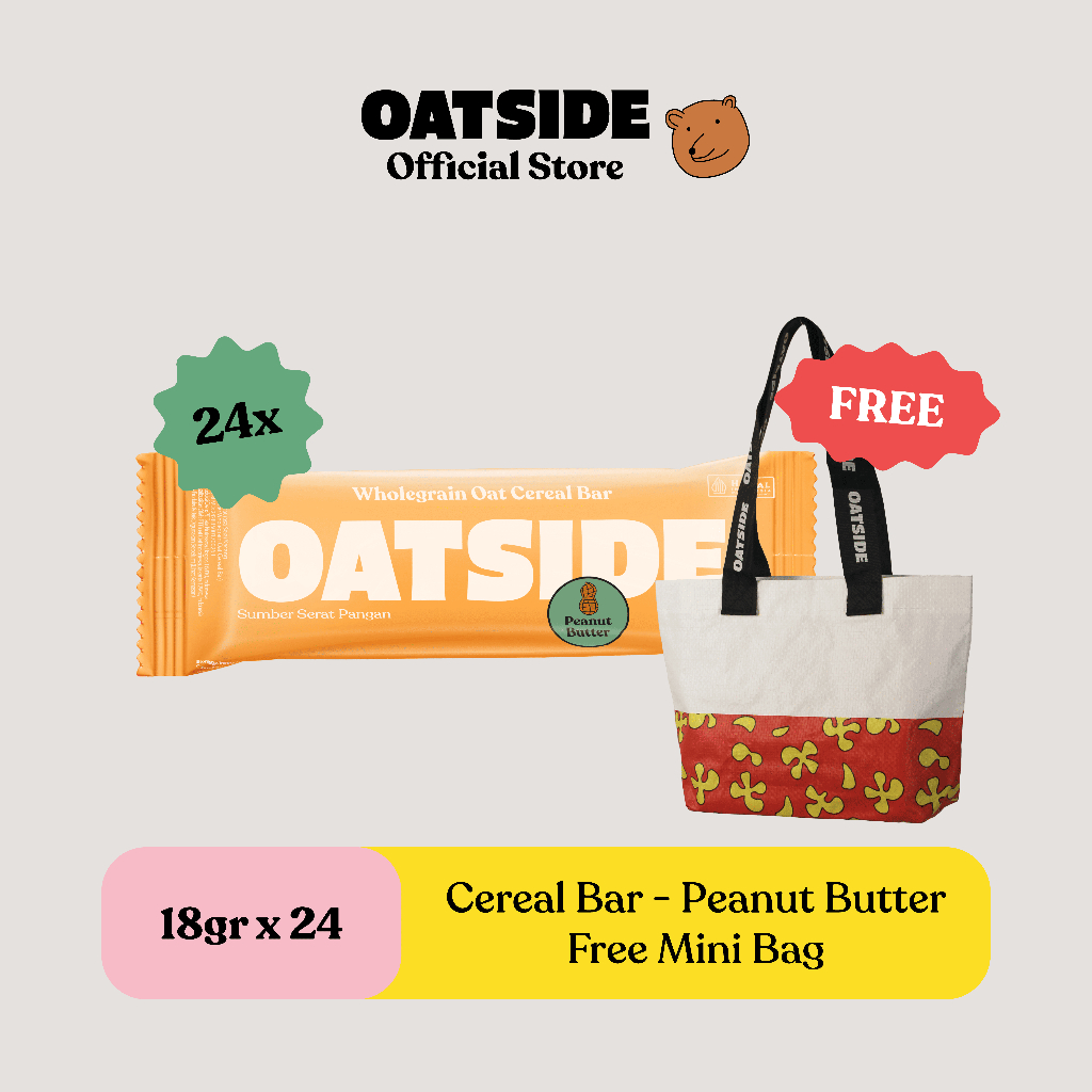 

OATSIDE Oat Cereal Bar Peanut Butter 18gr (24pcs) FREE Mini Bag