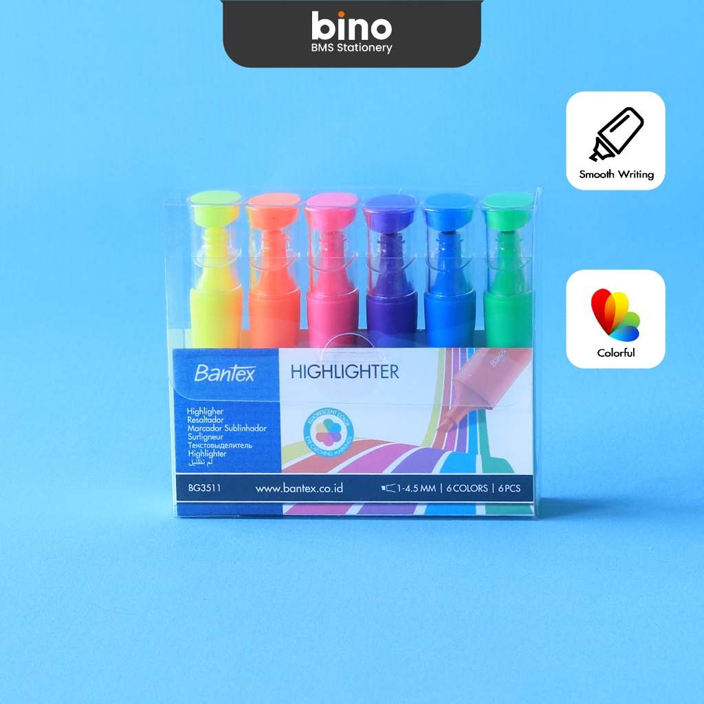 

[BMS Tangerang] Bantex Highlighter / Penanda Teks Satu Set Isi 6 Warna Fluorescent Cerah BG3511