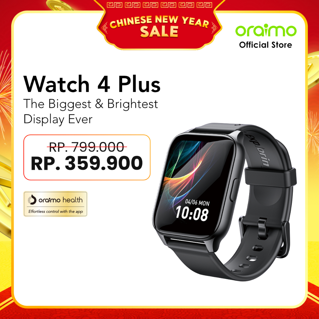 oraimo Watch 4 Plus Jam Tangan Pintar 2.01'' Layar Besar Nirkabel Bluetooth Panggilan Tahan Lama Tah