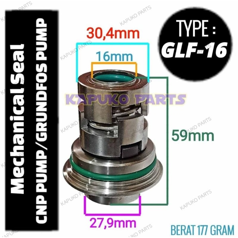 GRUNDFOS MECHANICAL SEAL GLF16 U TUK AS 16MM  POMPA  MESIN AIR CNP  CDLF 8/10/16 ATAU CR10/15/20