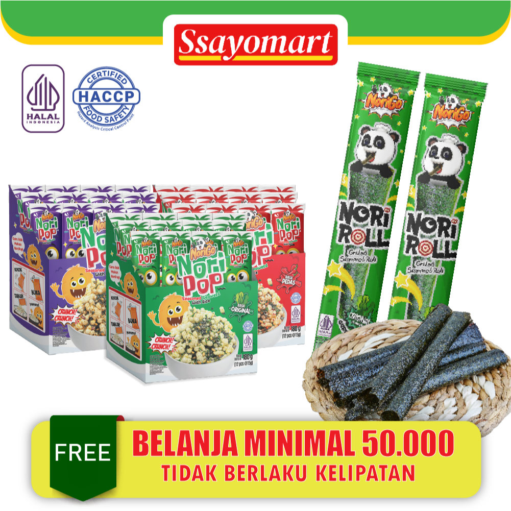 

[HALAL] Norigo Nori Pop Seasoned Seaweed With Rice (1 BOX ISI 12 PCS) / Snack Tabur Nori / Snack Rumput Laut 15g
