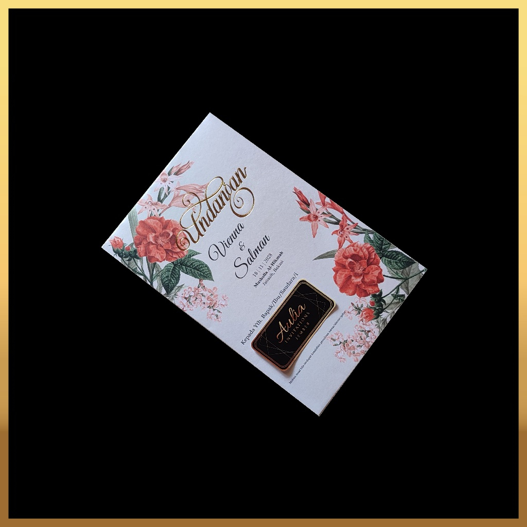 Undangan Pernikahan Amplop Floral Bata Teracota Poly 3D Emboss Hotprint Emas