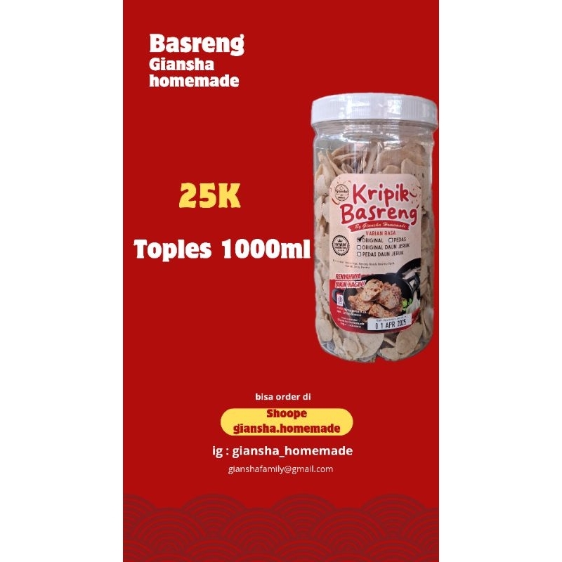 

Giansha Kripik Basreng Toples 1000ml original/pedas Premium Basreng Tegal