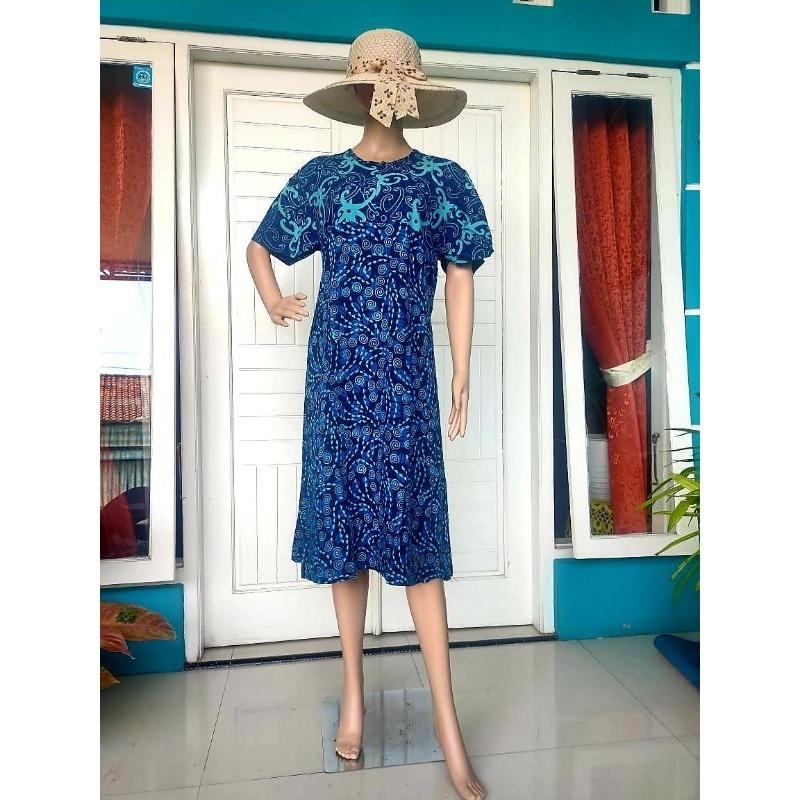 Daster batik biru lengan pendek