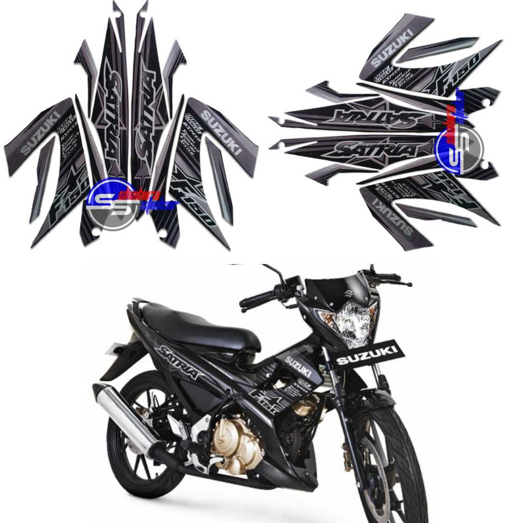 STRIPING STICKER LIS LES POLET BODY MOTOR SUZUKI SATRIA FU F150 FACELIFT 2014 HITAM FULLSET