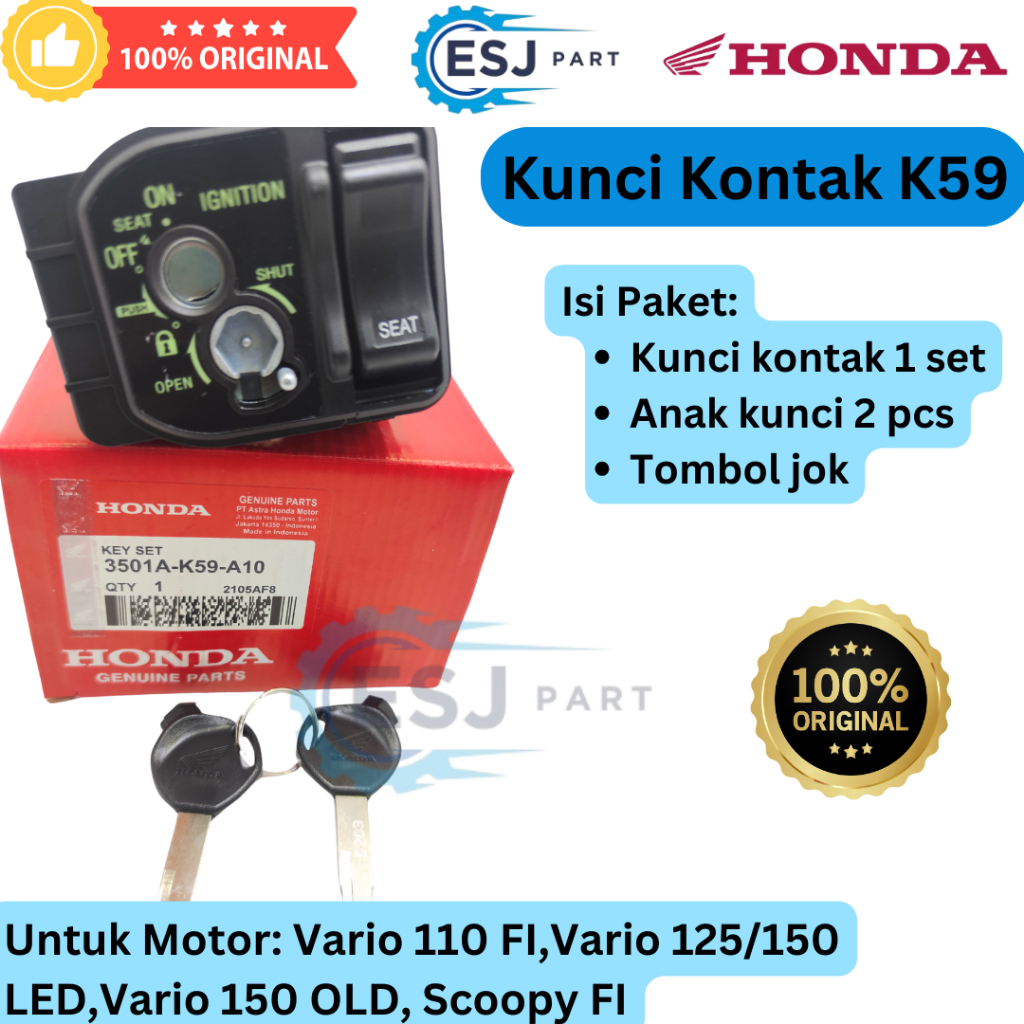 KUNCI KONTAK HONDA VARIO KODE-K59 PRESISI MOTOR VARIO 110 FI-125/150 LED-150 OLD  & SCOOPY FI ORI...