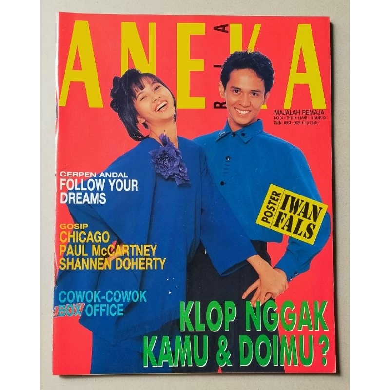 Majalah Aneka 1 Maret 1993 ; Cover Aundrey & Jeffry - artikel Iwan Fals plus bonus Poster Iwan Fals