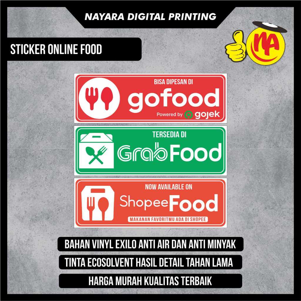 stiker vinyl anti air ONLINE FOOD - GO FOOD - GRAB FOOD - SHOPEE FOOD LANDSCAPE / STIKER ONLINE FOOD