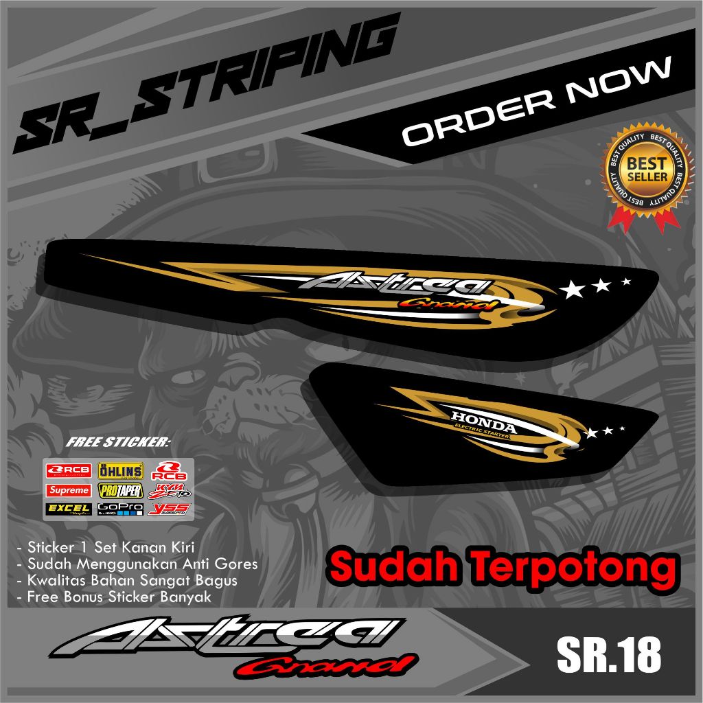 Striping Honda Stiker ASTREA Elegan 690 Variasi Sticker Motor Grand Prima Sabit Bulus SR.18