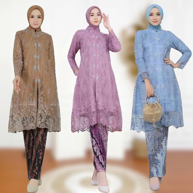 Set Kebaya Tunik Payet Kimono Tile Bordir Mix Rok Plist Batik Kebaya Tunik Tille Setelan Kebaya Mode